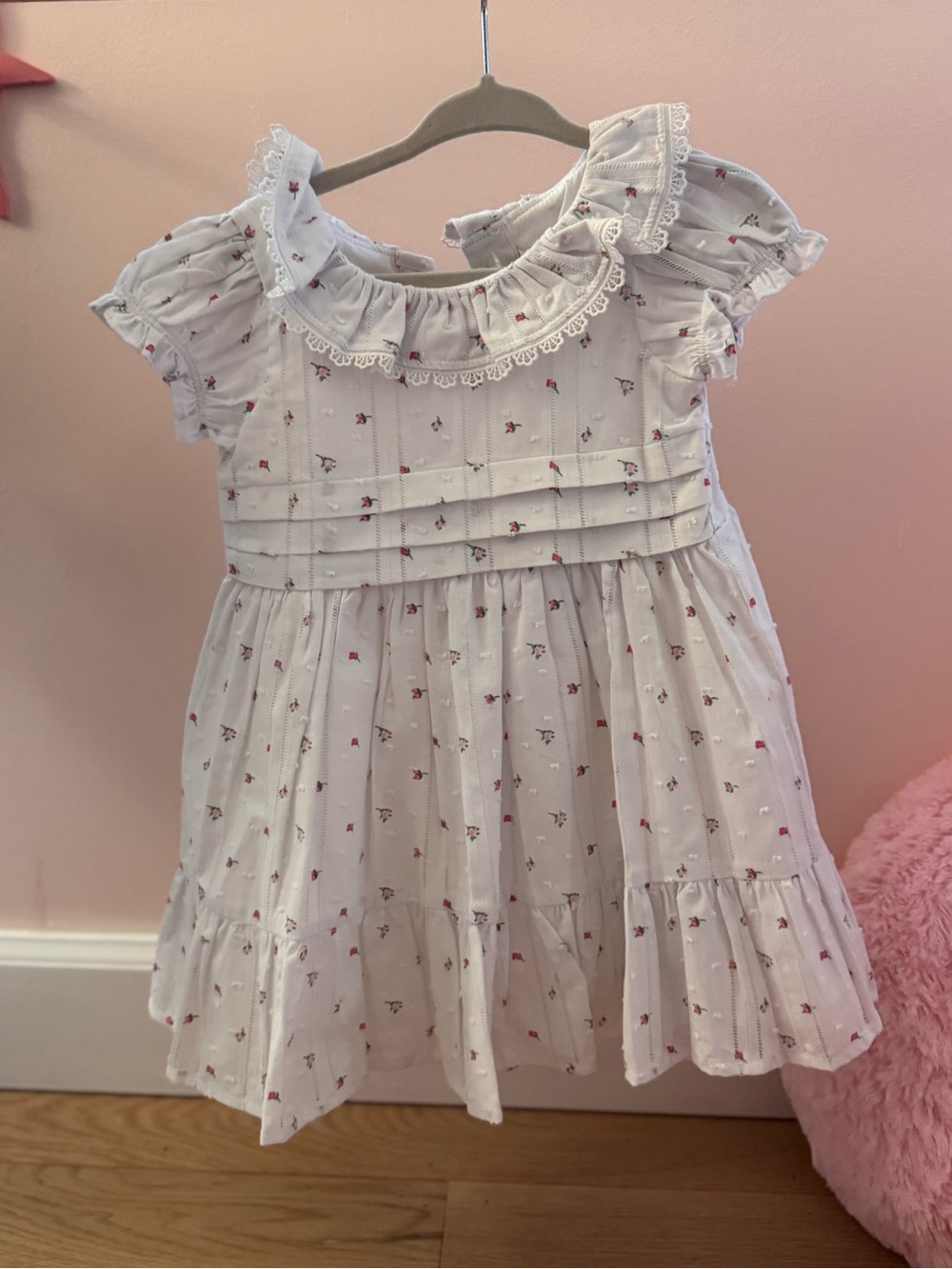 Janie and Jack White Dress with Red Floral Embroidery